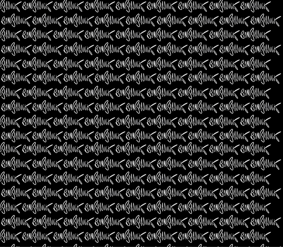 Bombay Duck logo repeated as a wallpaper pattern in white on a black background.